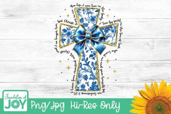 Christian Blue Floral Cross Png and T-Shirt Designs