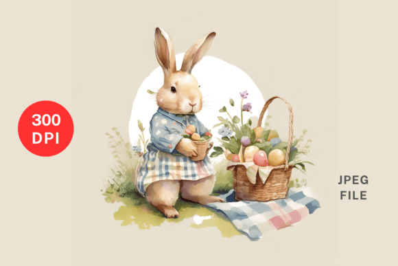 Easter Bunny with Picnic Basket Illustrations