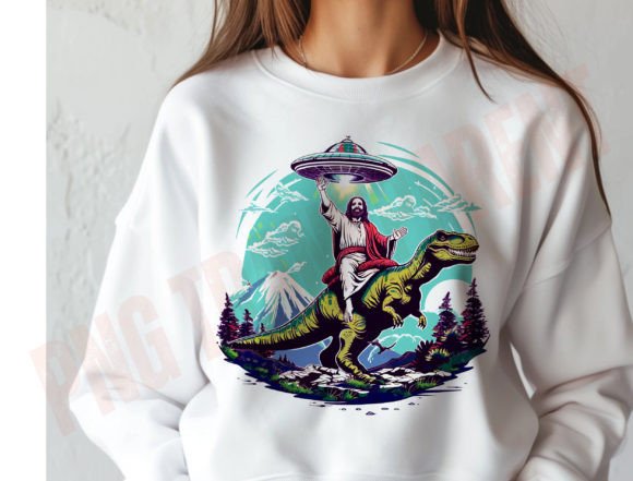Jesus on a T-Rex, Funny Jesus Png