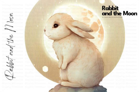 Rabbit and the Moon - Watercolor Rabbit